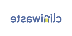 Cliniwaste公司标志-深蓝色小写字母, 字母“n”看起来就像一个垃圾桶被打开了，字母里面的颜色是黄色的